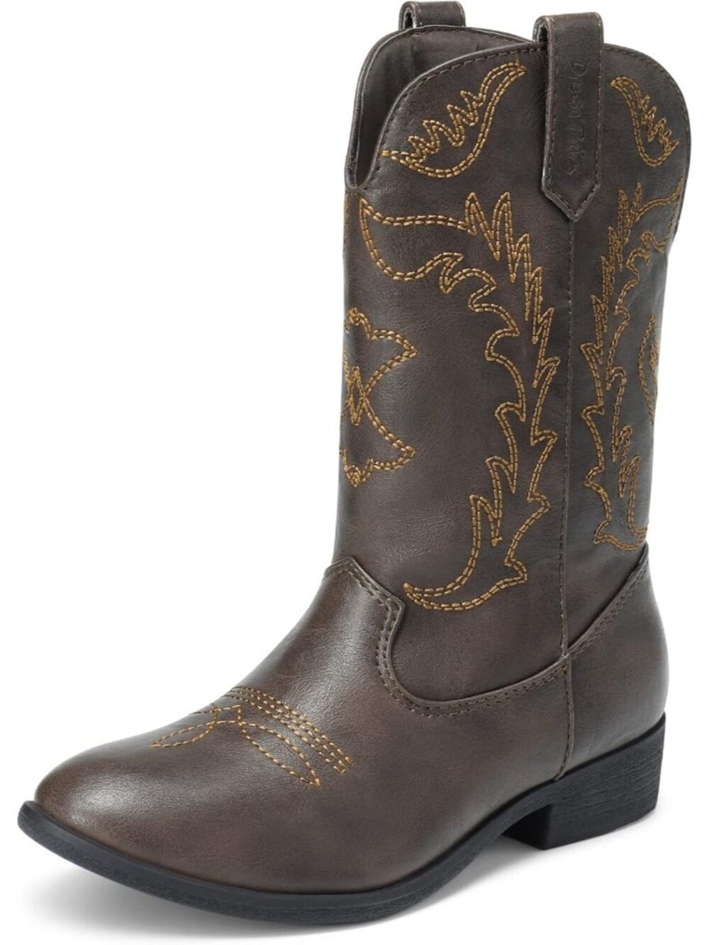 Dream Pairs Girls Brown Embroidered Cowgirl Stylish Girls Mid Calf Shoes